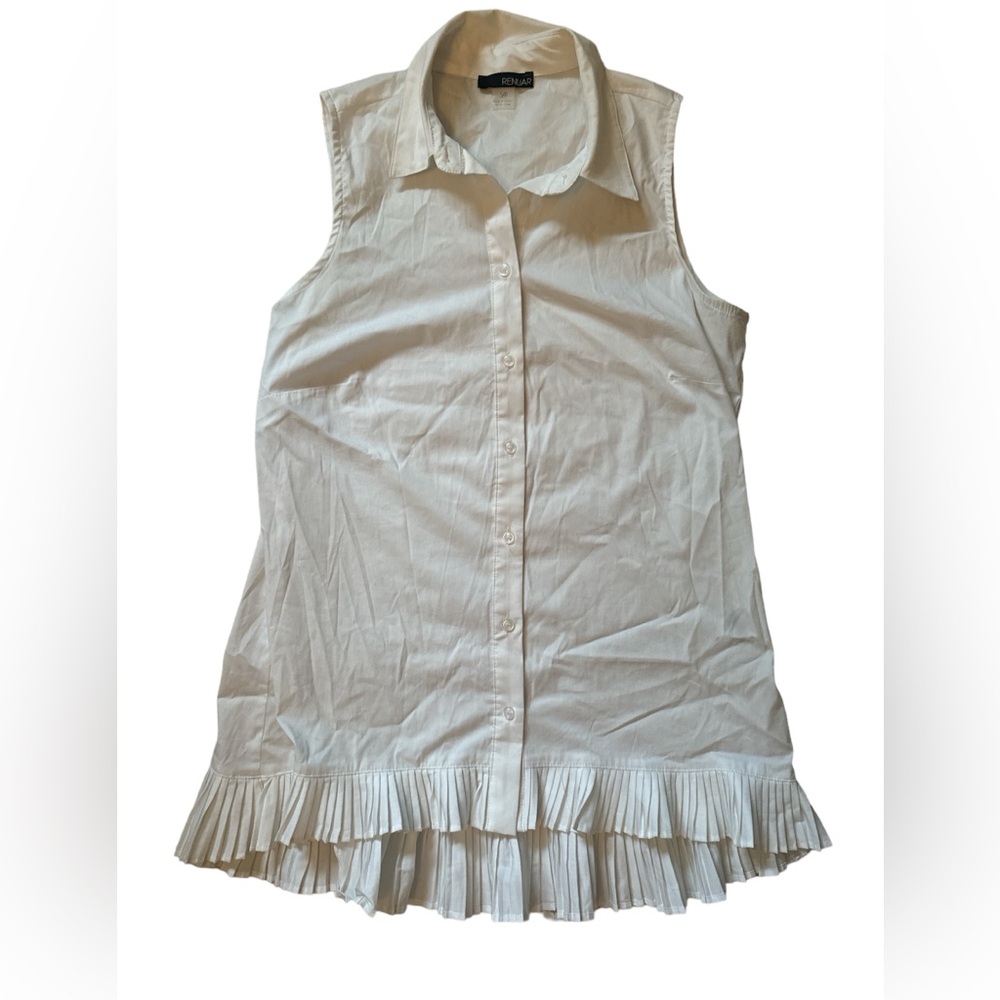 ❤️White button up pleated ruffle high-low blouse S